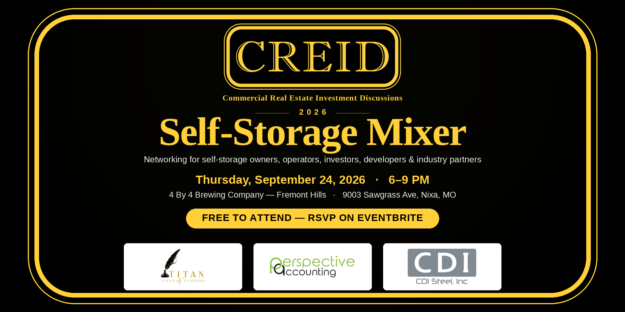 CREID 2026 Self Storage Mixer &mdash; Thursday, September 24, 2026, 6&ndash;9 PM, 4by4 Brewing, Nixa, MO